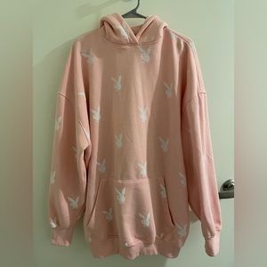 Playboy X Missguided Pink Repeat Print Oversized Hoodie Dress